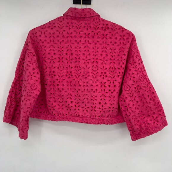 Just Bellina Pink Eyelet Embroidered Cropped Jacket Women’s Medium NWOT - Picture 5 of 11